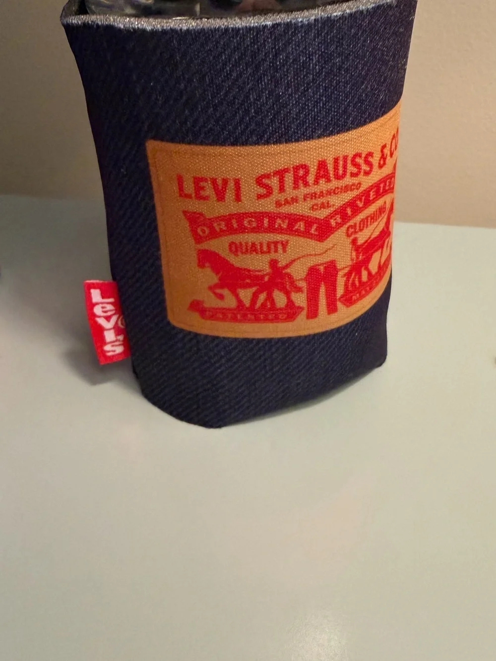 Levi's Navy Denim-Style Can Cooler with Red Logo Target Collab